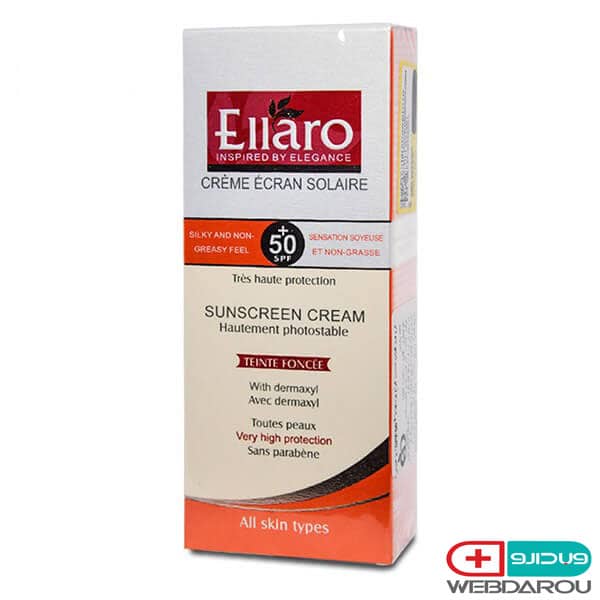 کرم ضد آفتاب بژ طبیعی SPF +50 انواع پوست الارو Sunscreen Cream Ellaro